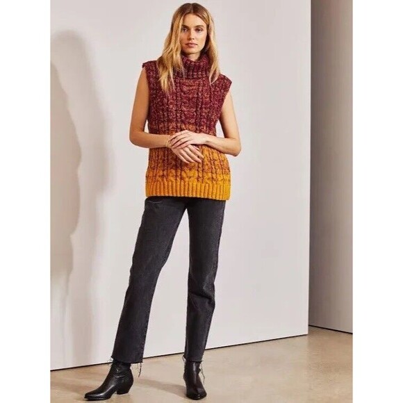 525‎ America Women Sweater Sleeveless Large Ombre Turtleneck cable knit - Picture 2 of 5